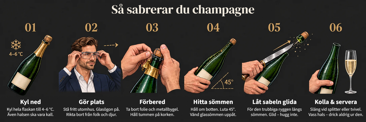 Så sabrerar du champagne – sex steg
